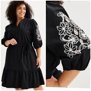 NWT Draper James RSVP Plus Size 3X Embroidered Puff Sleeve Tie Waist Dress